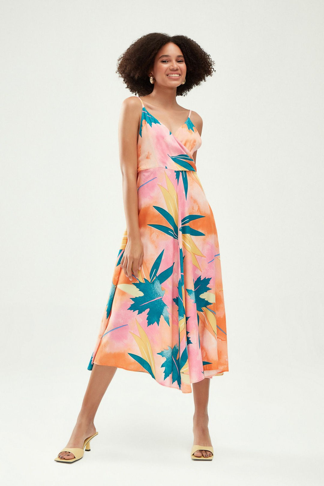 Patterned Double Breasted Strap Dress Orange