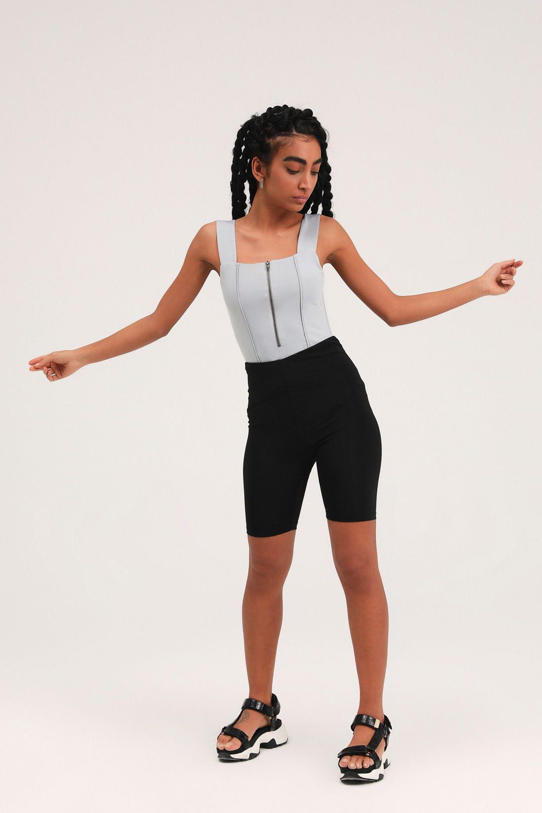 Thick Strap Zippered Bodysuit Gray