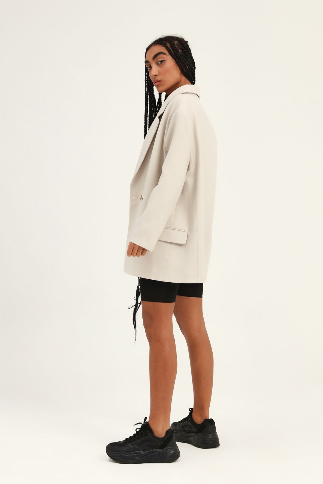 Kruvaze Yaka Blazer Ceket Taş