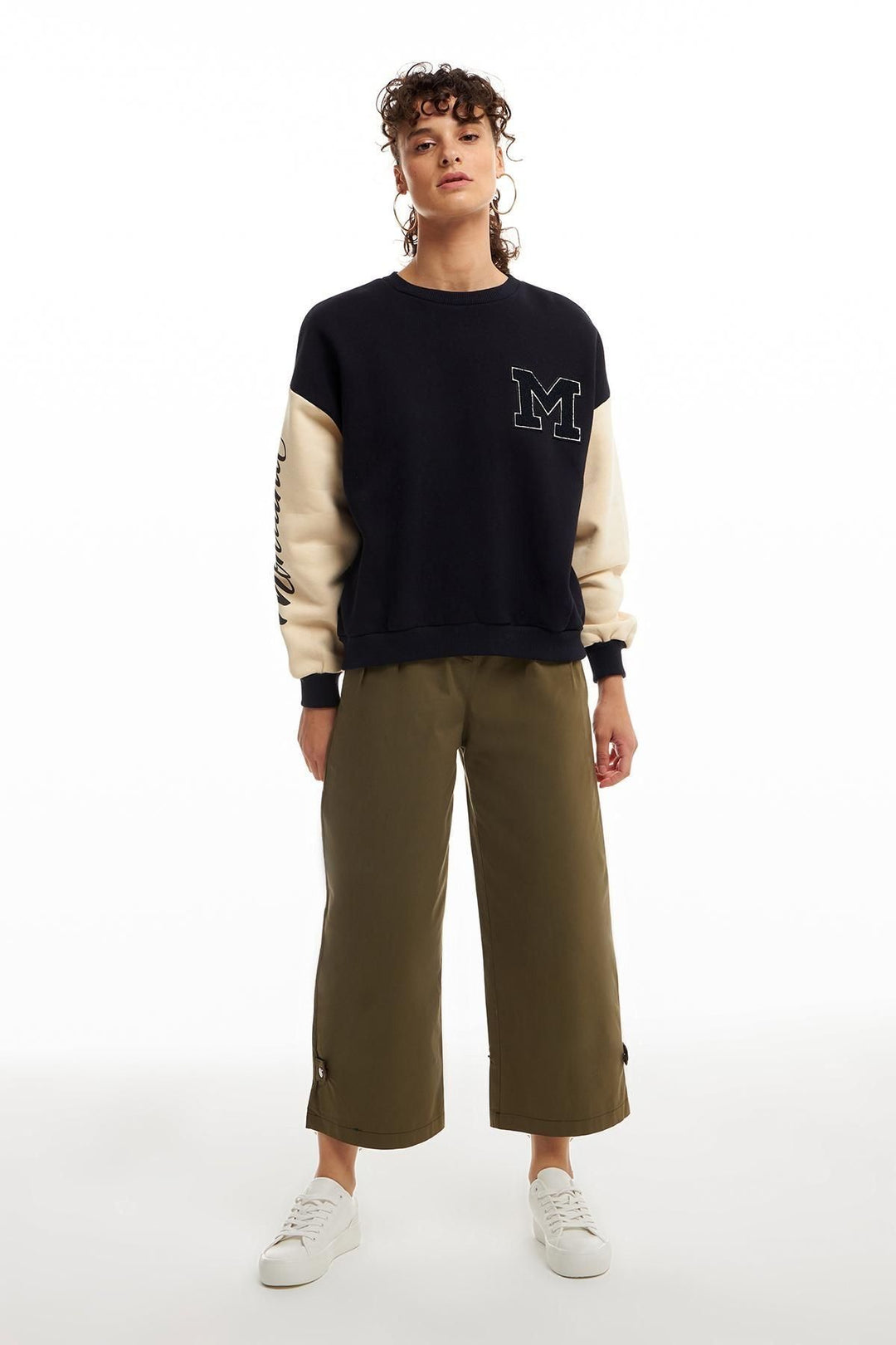 Sleeve Printed Sweatshirt Navy