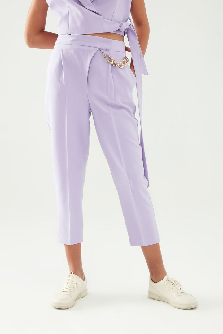 Zincir Aksesuarlı Yüksel Bel Pantolon Lila