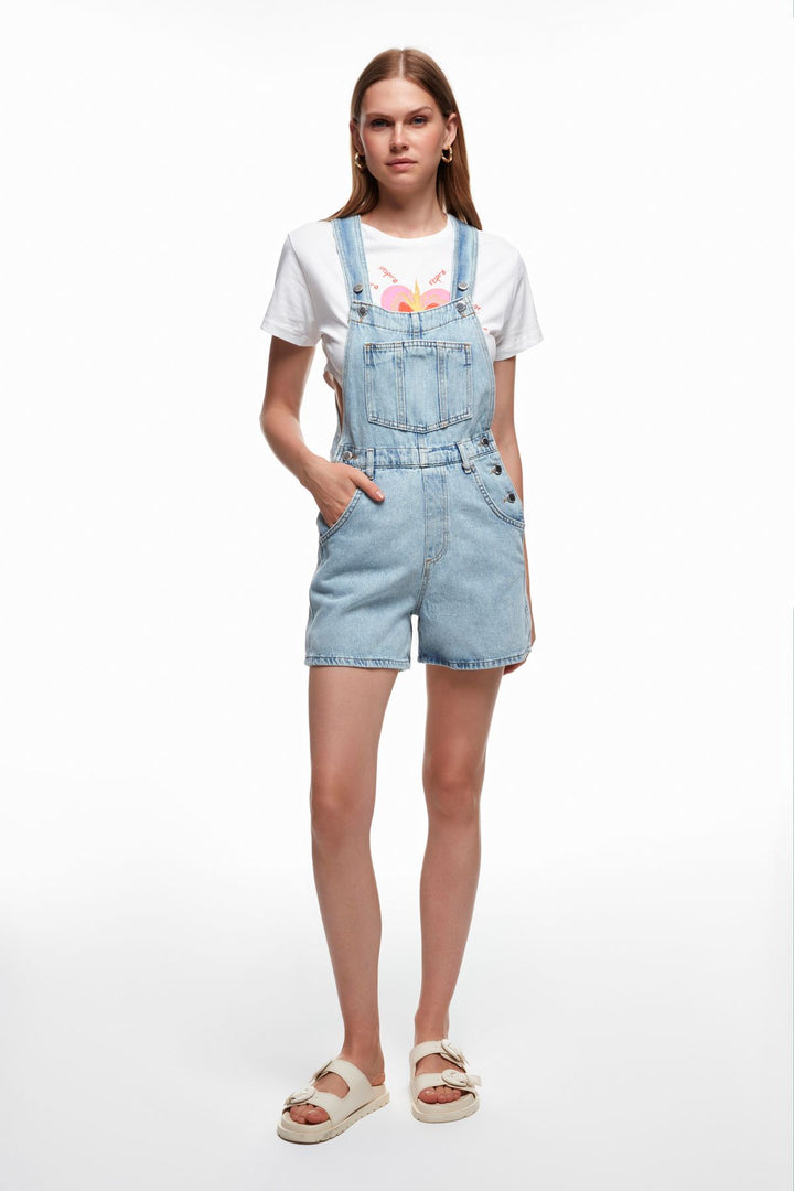 Salopet Short Denim Jumpsuit Ice Blue
