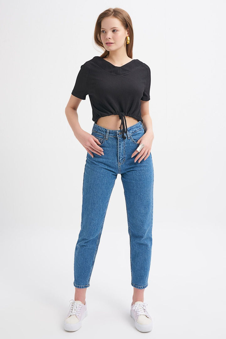 Tie Detailed V-Neck Blouse Black