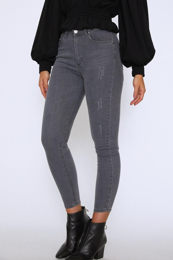 Yüksek Bel Skinny Pantolon Gri