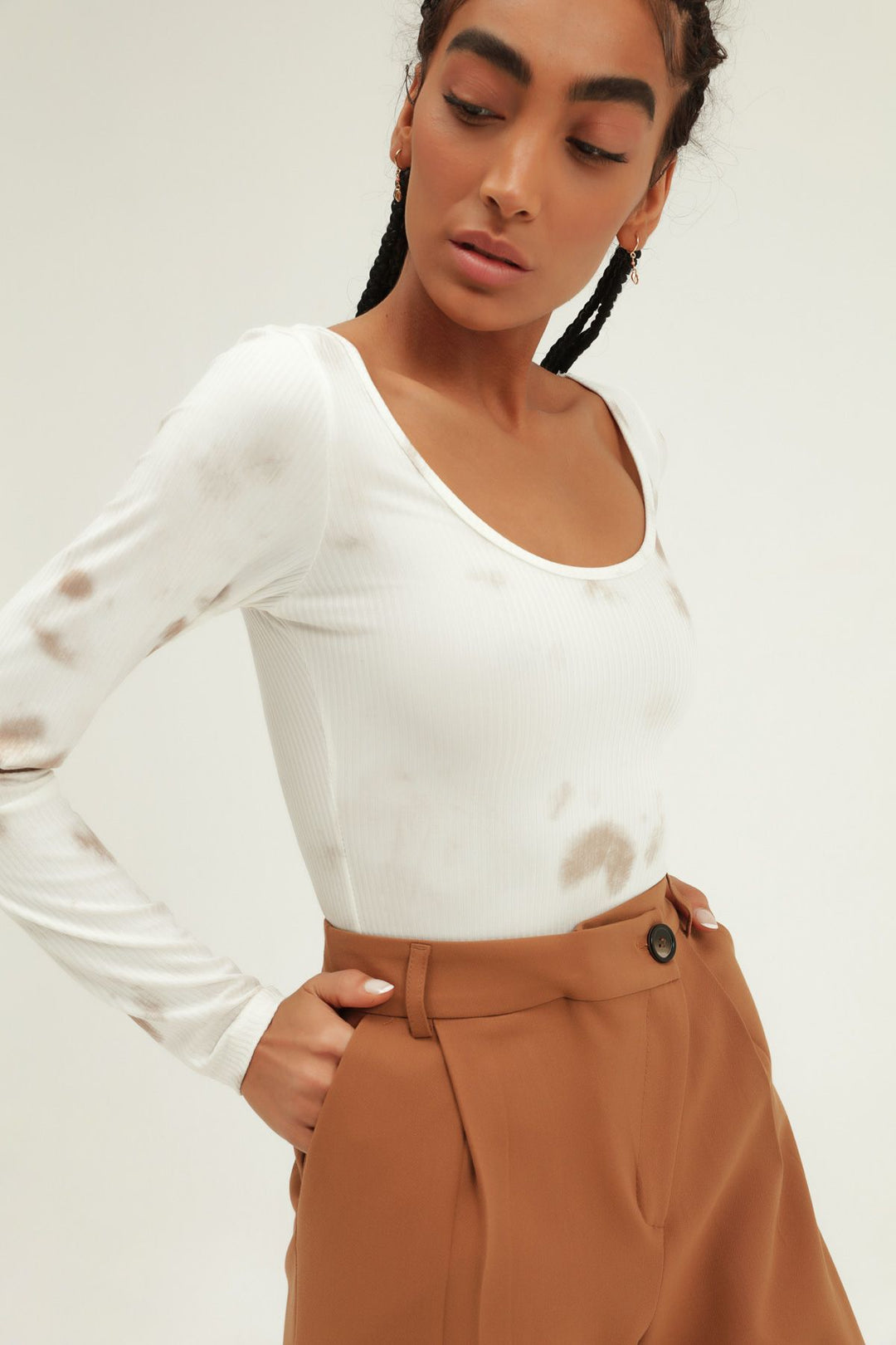 Batik Patterned Bodysuit Brown