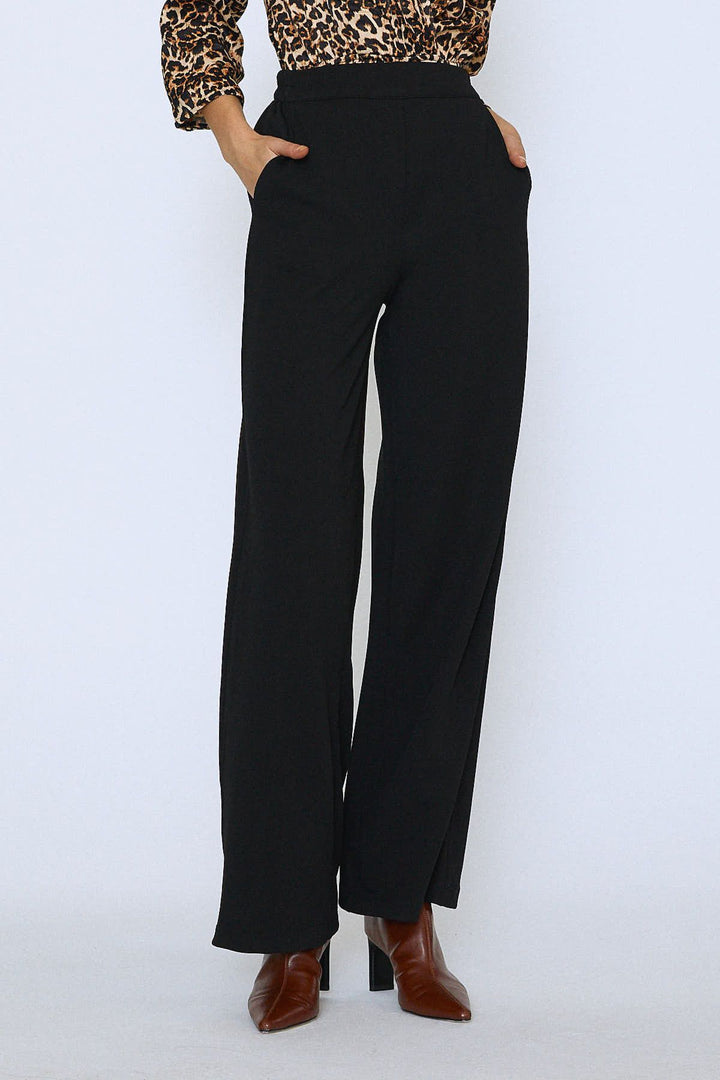 Geniş Paça Cepli Örme Pantolon Siyah