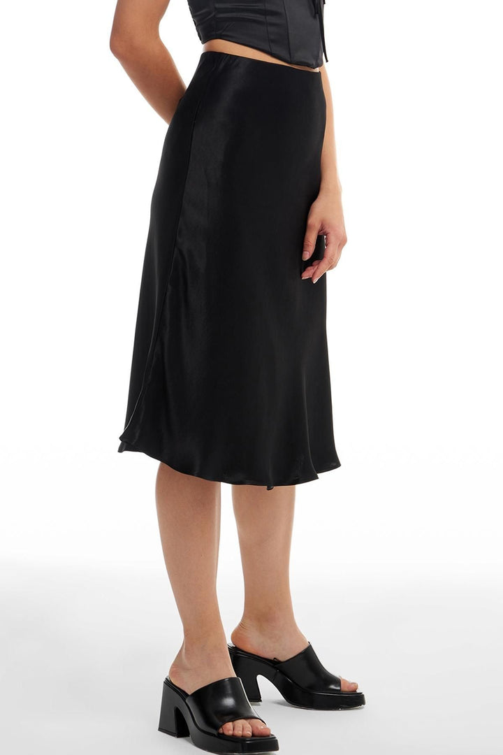 Satin Midi Skirt Black