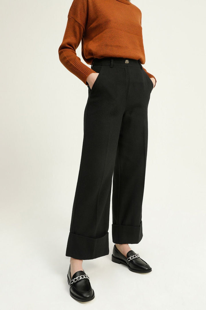 Duble Paça Kaşe Pantolon Siyah