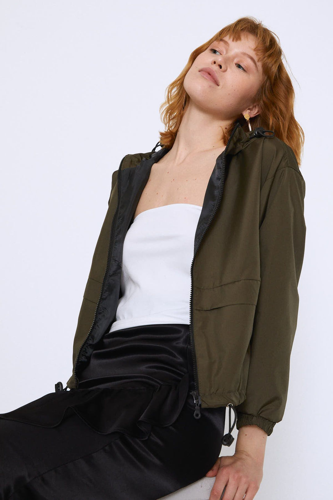 Kangaroo Pocket Printed Back Raincoat Khaki