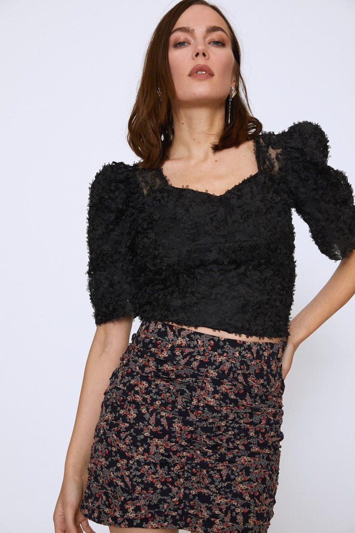 Watermelon Sleeve Lace Blouse Black
