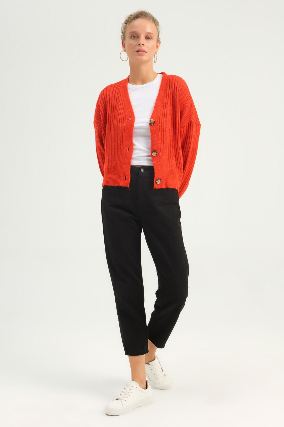 Düğmeli Hırka Turuncu