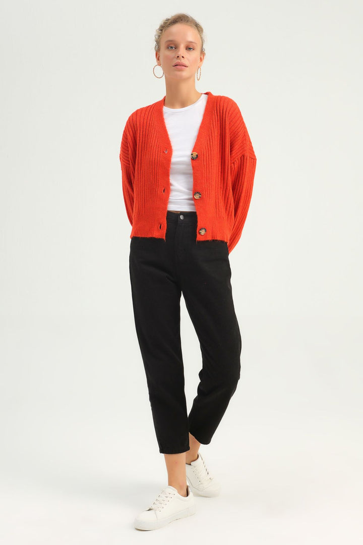 Düğmeli Hırka Turuncu