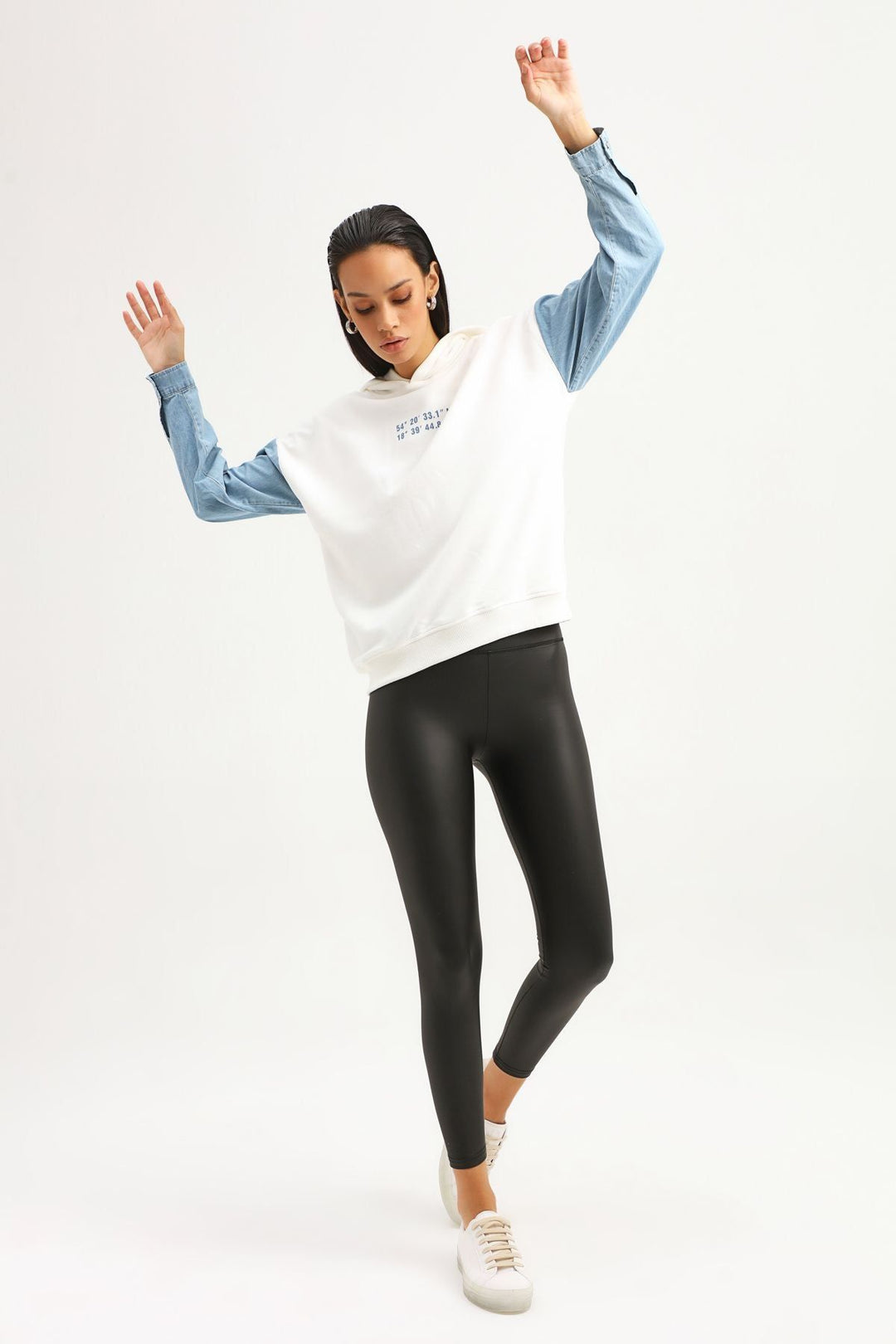 Garnili Kapüşonlu Sweatshirt Ekru