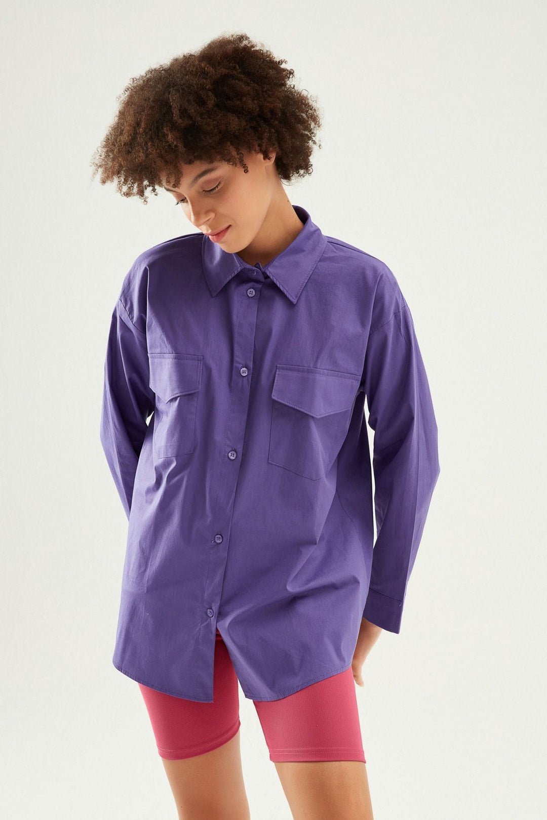 Sırt Dekolteli Oversize Gömlek Mor