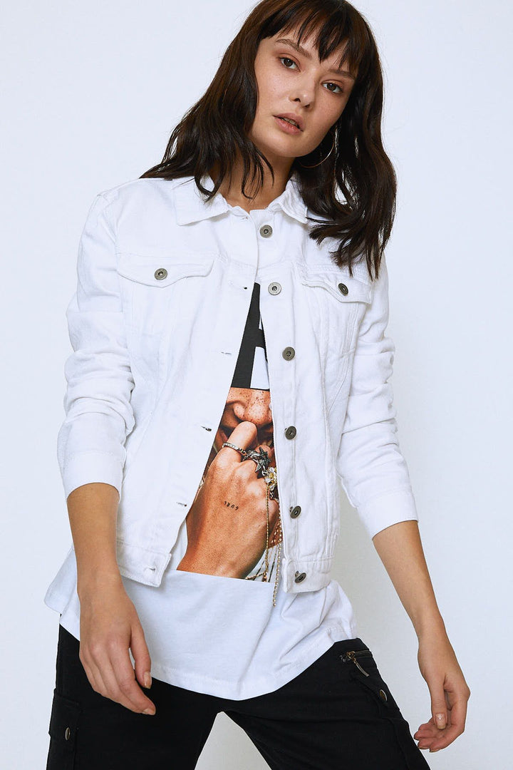 Gabardin Kot Ceket Beyaz