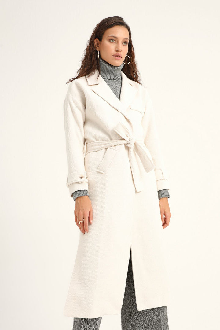 Belted Long Coat Ecru