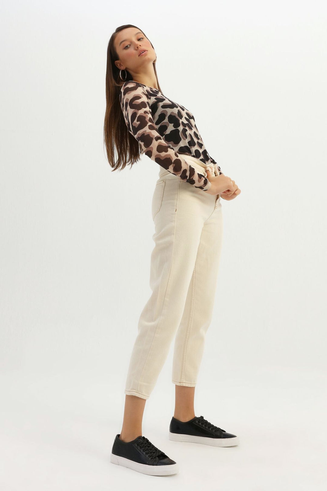 Leopard Patterned Tulle Blouse Brown