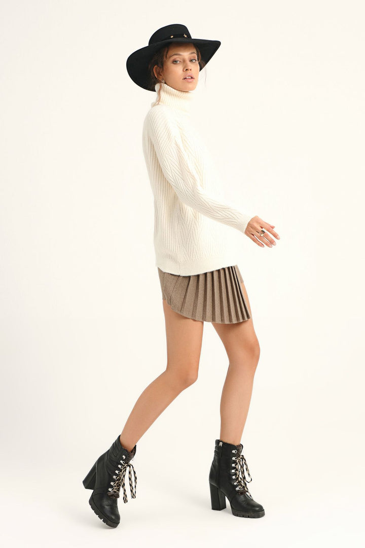 Patterned Turtleneck Sweater Ecru