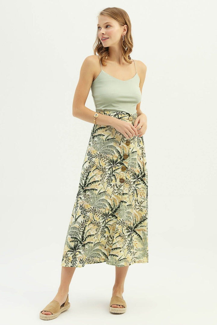 Patterned Slit Skirt Green