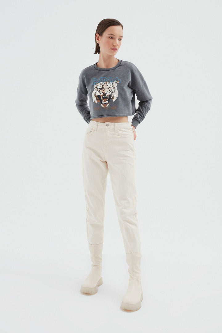 Printed Crop Sweatshirt Anthracite
