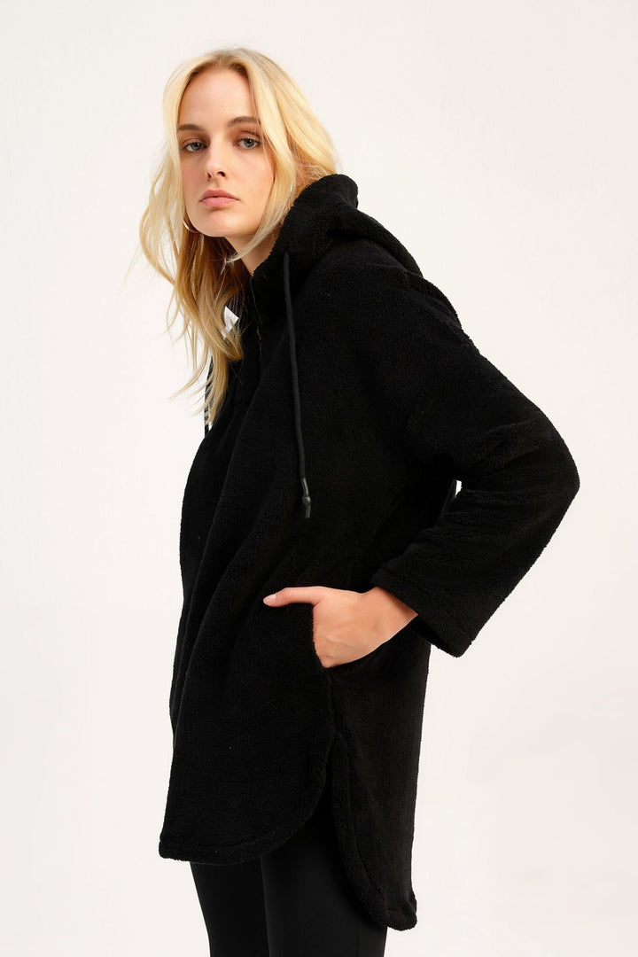 Hooded Plush Sweatshirt Black