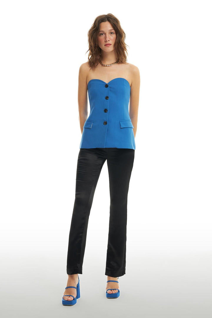 Sweetheart Neck Strapless Blouse Dark Blue