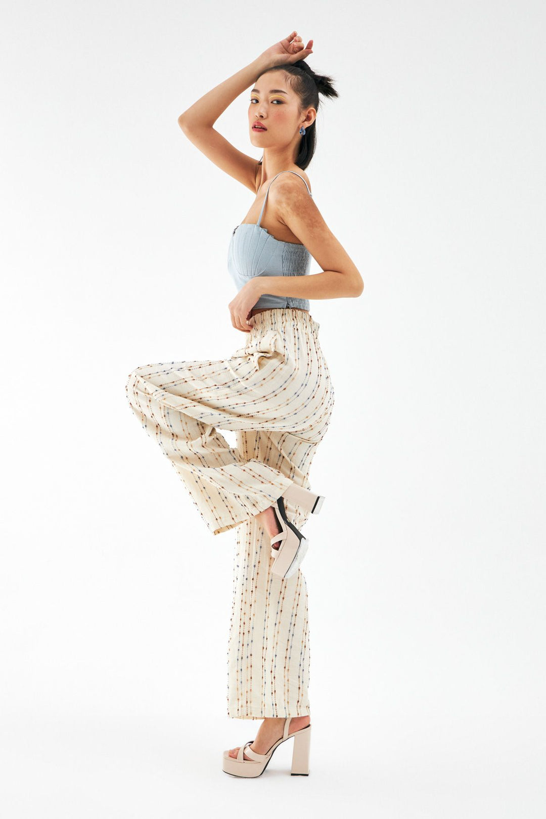 Dokulu Yüksek Bel Pantolon Naturel