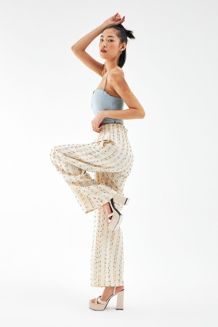 Dokulu Yüksek Bel Pantolon Naturel