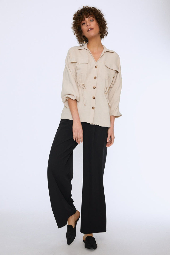 Beli Bağlamalı Cepli Gömlek Taş