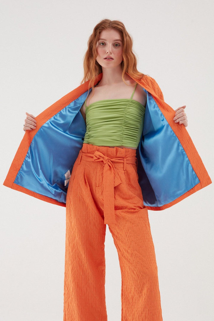 Textured Shawl Collar Jacket Orange