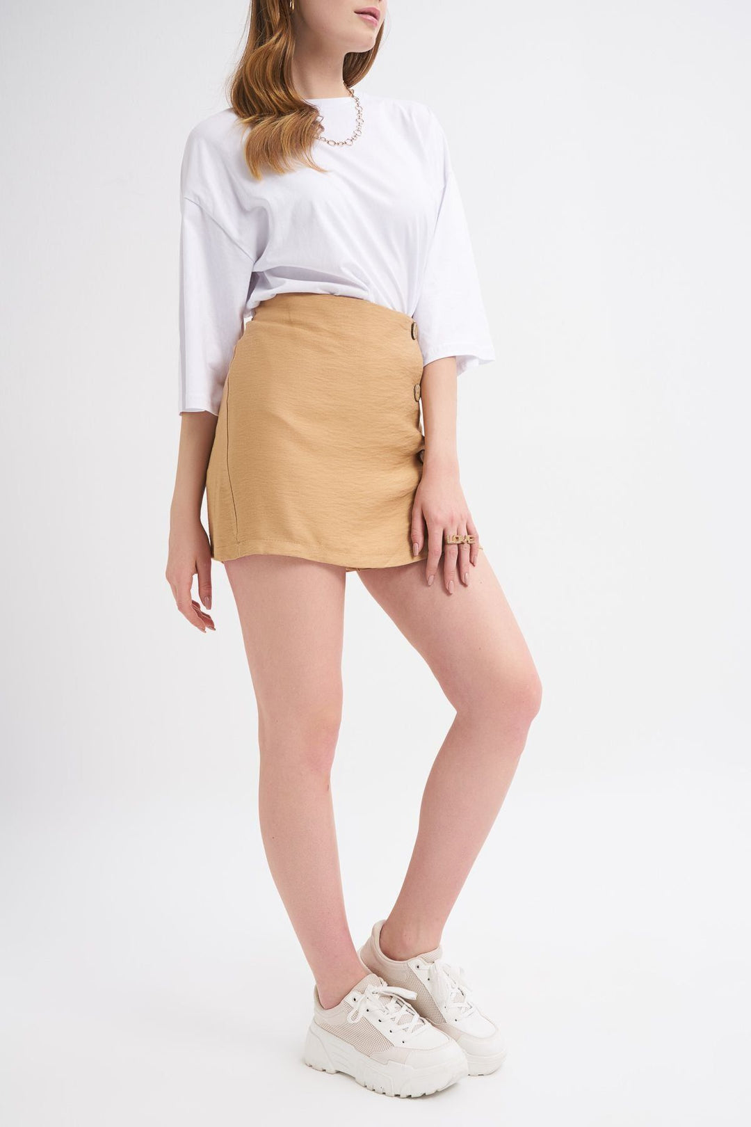 Button Front Skirt Shorts Camel
