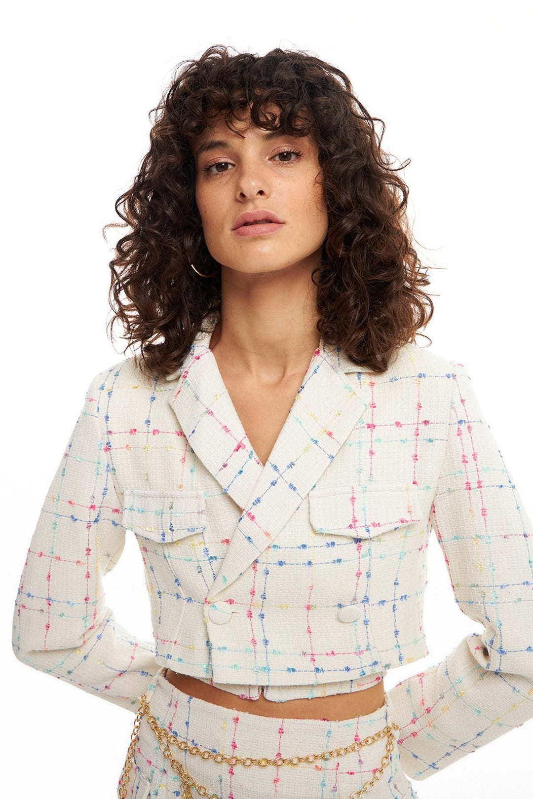 Tüvit Crop Blazer Ceket Ekru