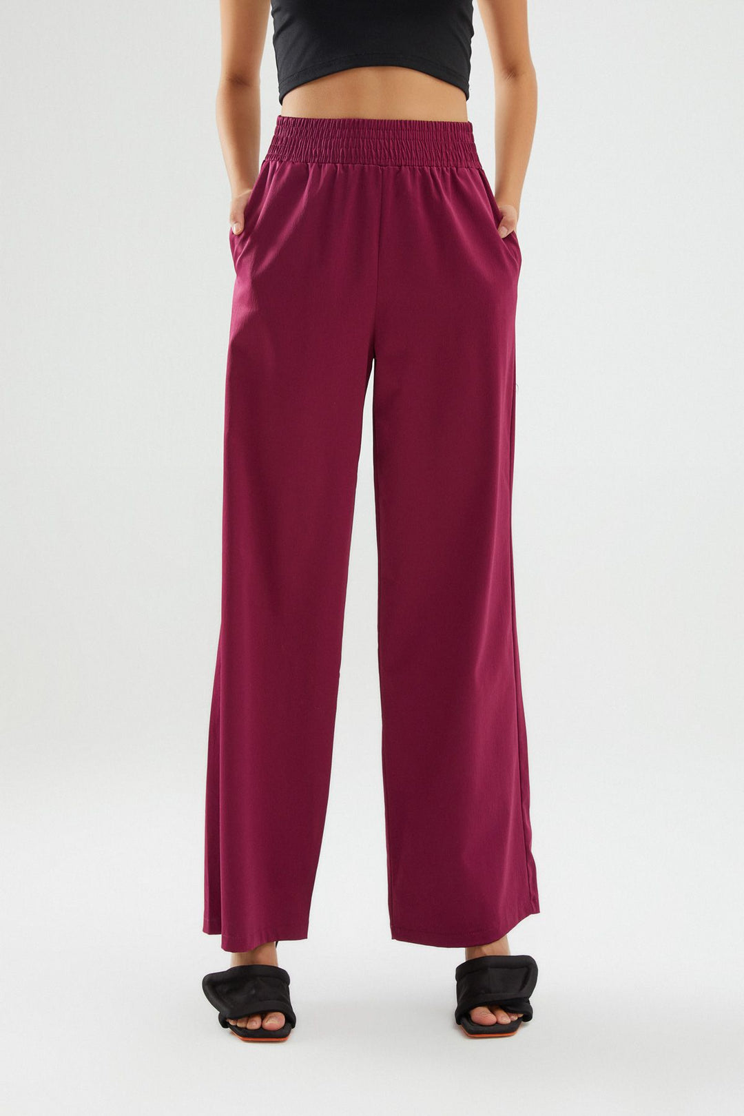 Beli Lastikli Saten Pantolon Fuşya