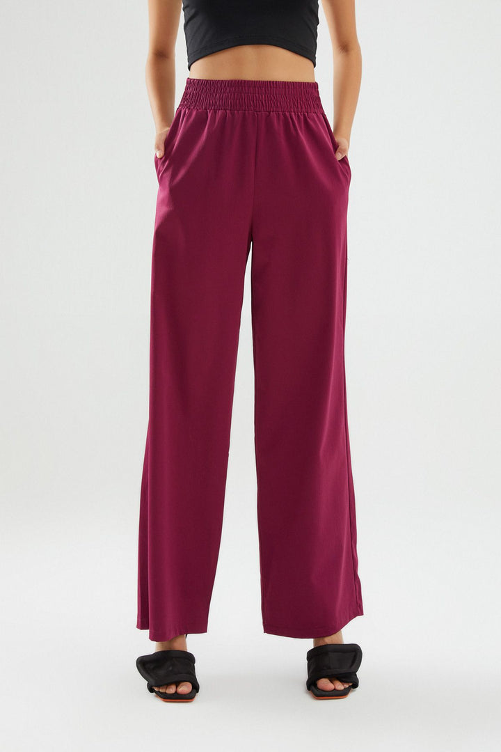 Beli Lastikli Saten Pantolon Fuşya