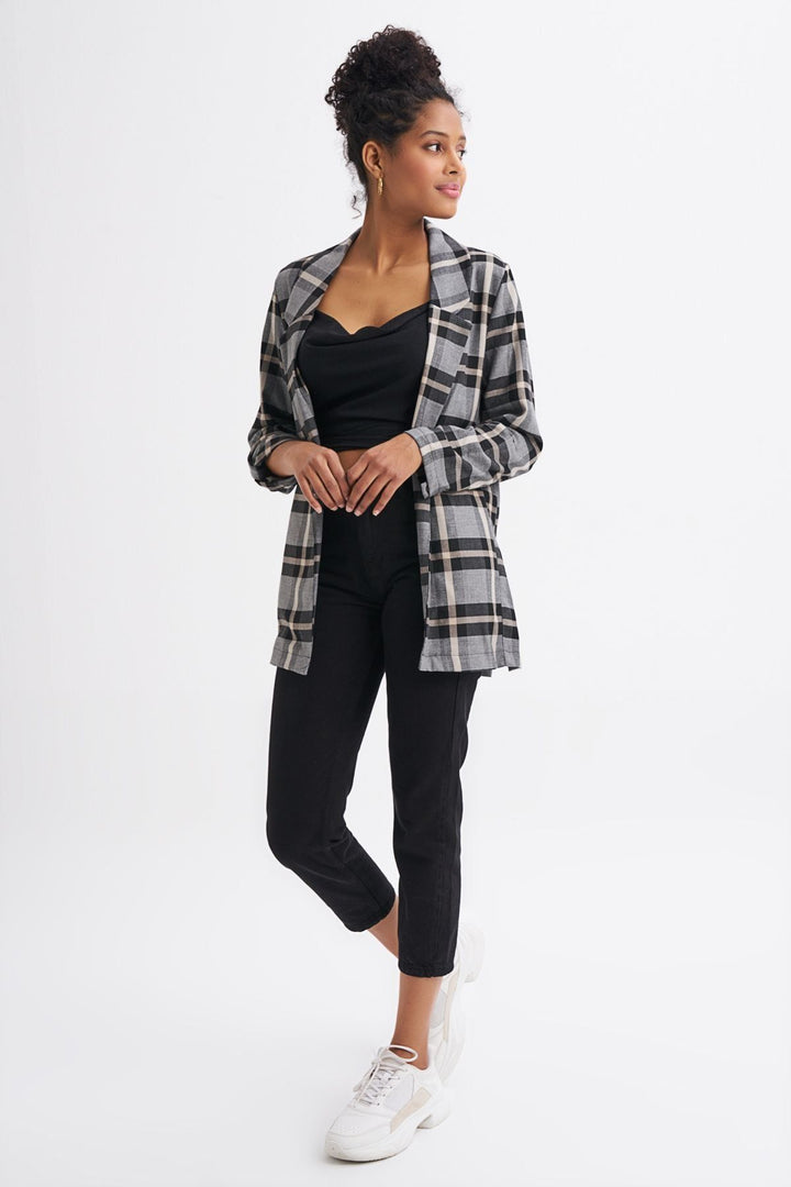 Ekose Blazer Ceket Gri