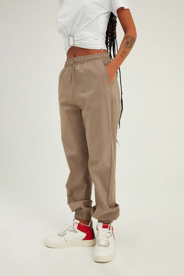 Jogger Beli Lastikli Pantolon Vizon