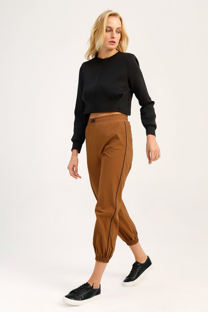 Elastic Tie Waist Jogger Pants Camel