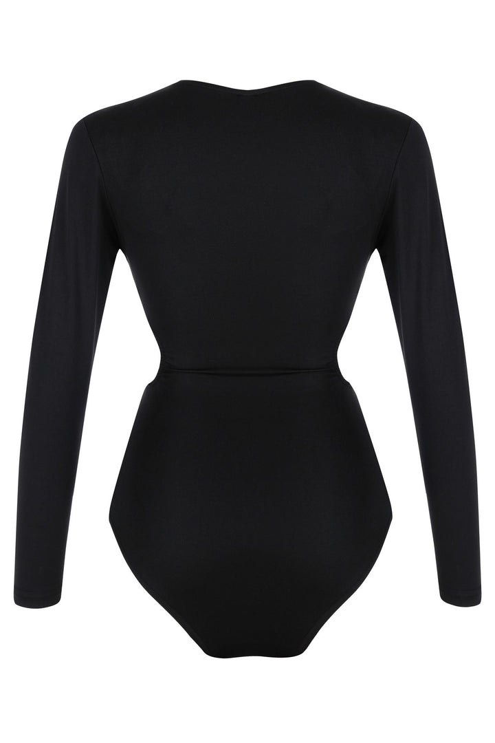 Dekolte Detay Aksesuarlı Bodysuit Siyah