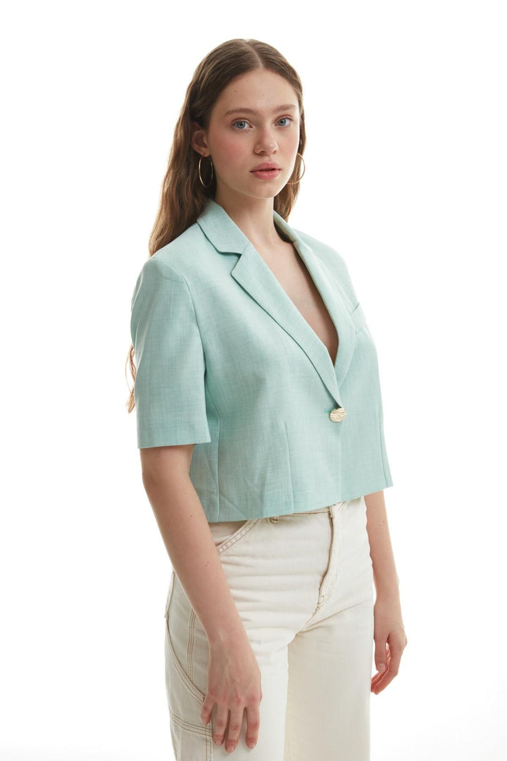 Vatkalı Crop Blazer Ceket Apple Mint