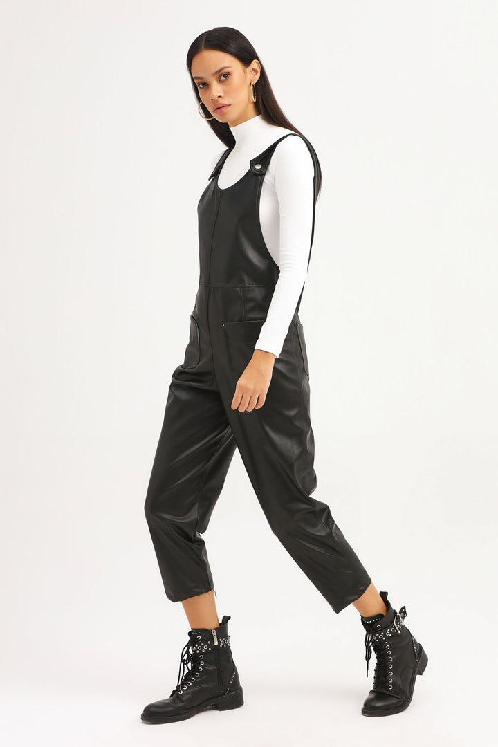 Salopet Leather Jumpsuit Black