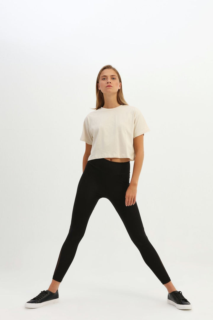 Basic Crop Tişört Açık Bej