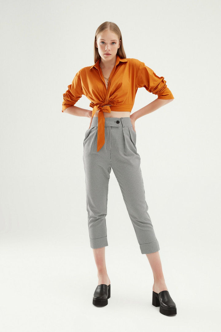 Önü Bağlamalı Crop Gömlek Koyu Oranj