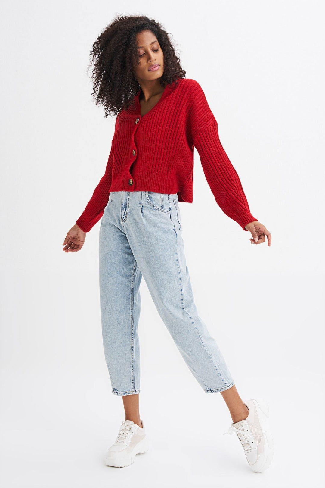 Düğmeli Hırka Kırmızı