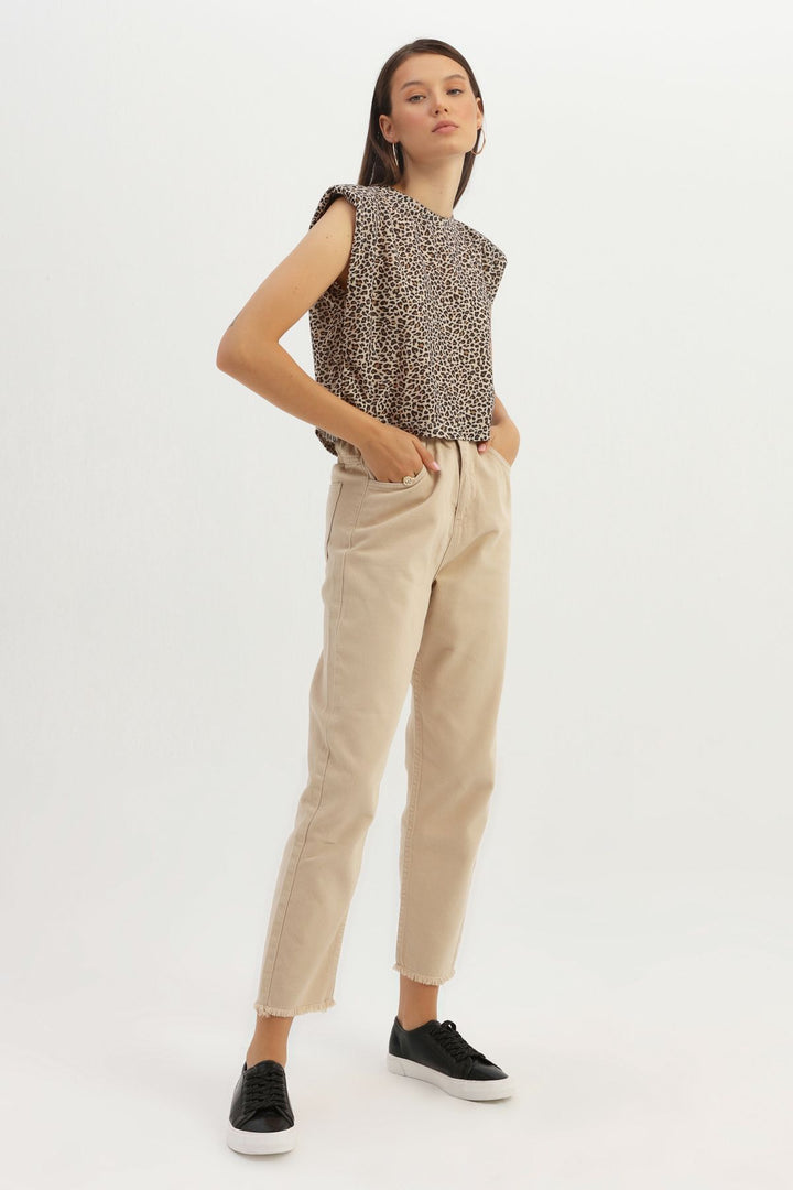 Leopard Pattern Padded T-Shirt Brown