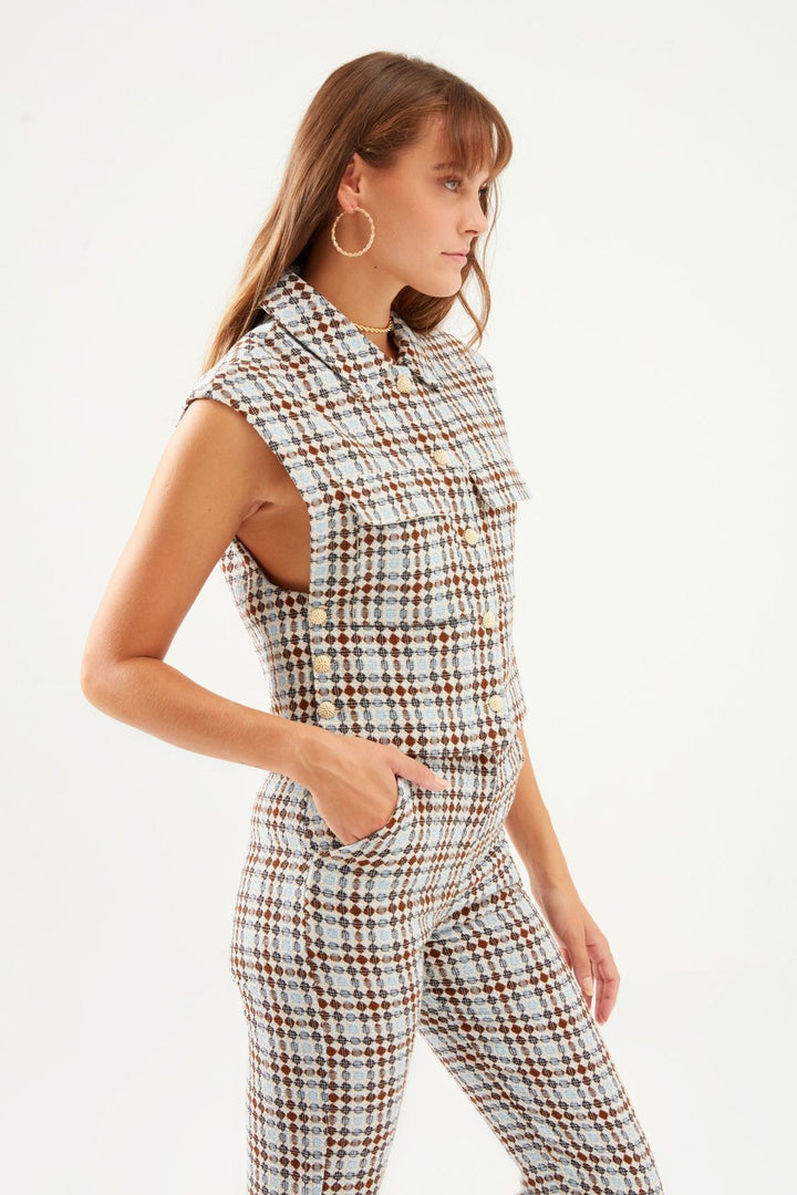 Buttoned Vest Jacket Blue