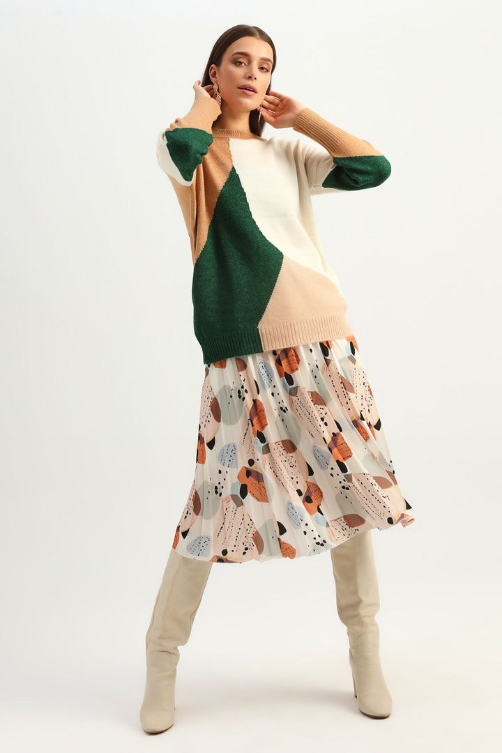 Patterned Crew Neck Sweater Brown