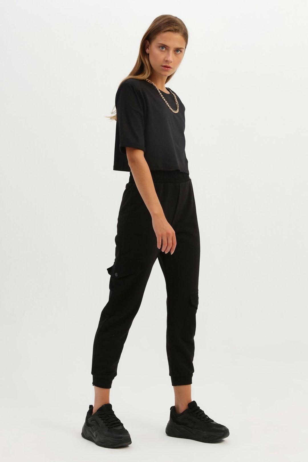 Waisted Chain Accessory Crop T-Shirt Black