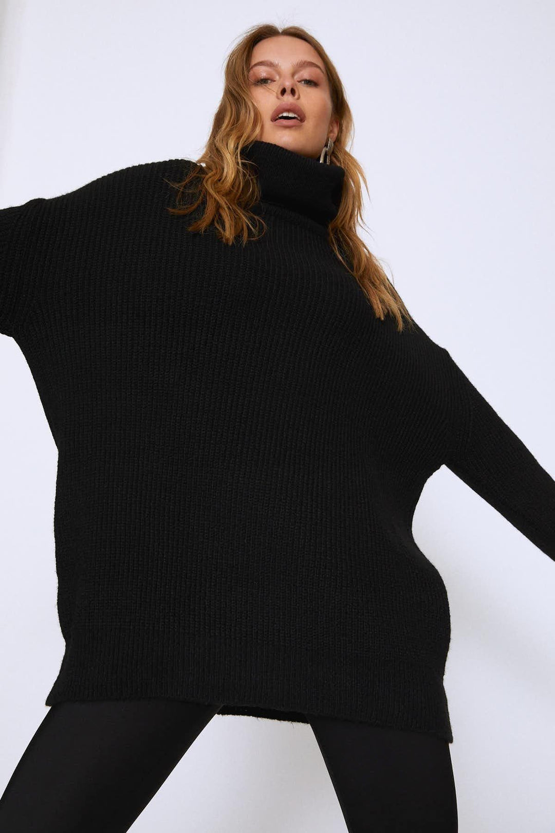 Turtleneck Long Sweater Black