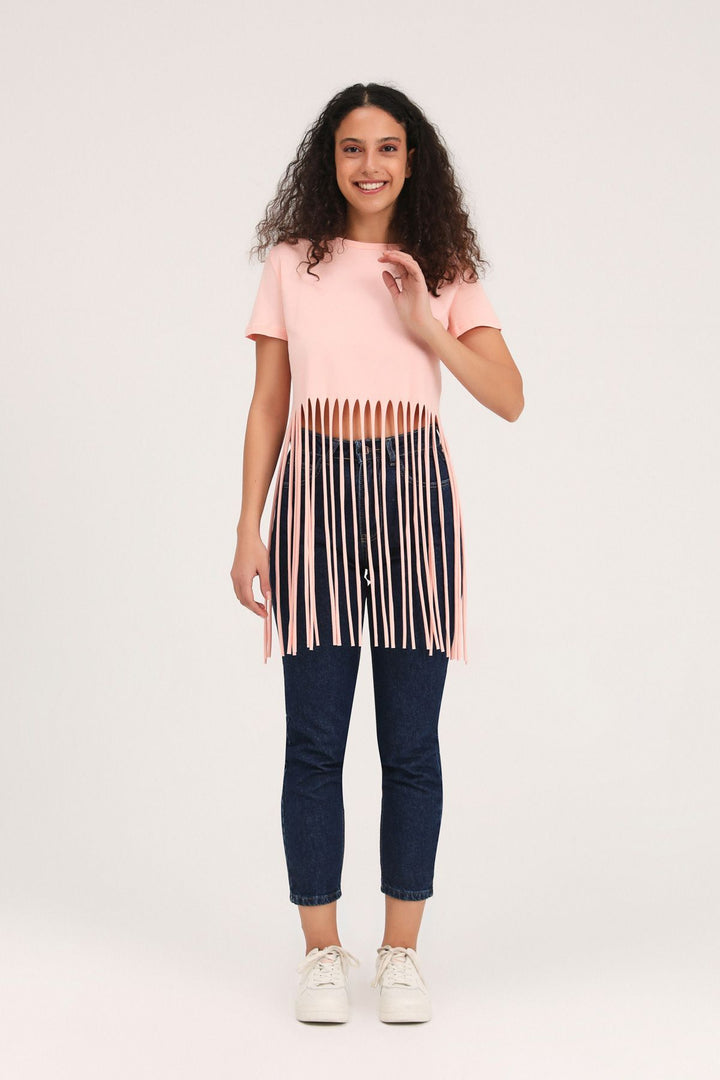 Ucu Püsküllü Tişört Somon