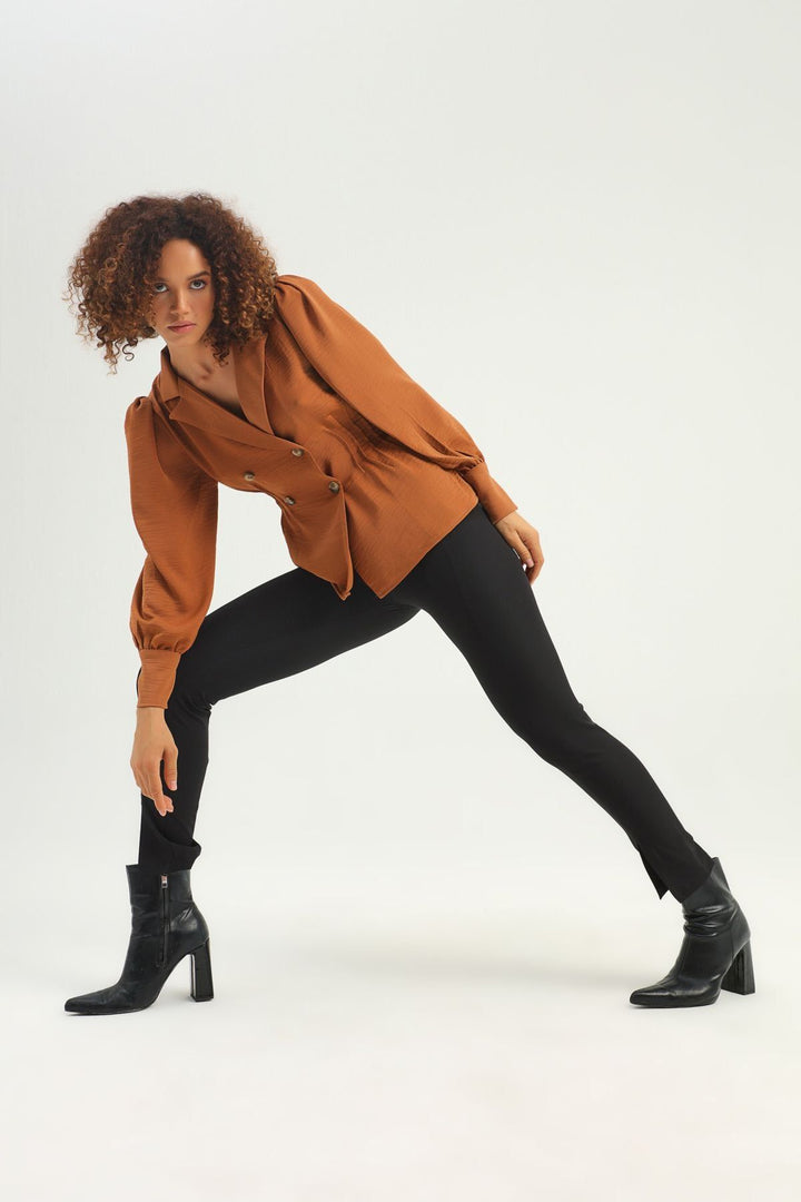 Waistcoat Double Breasted Buttoned Blouse Brown